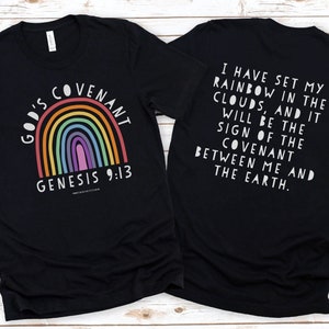 Camiseta cristiana arcoíris con estampado en la espalda de Génesis 9:13