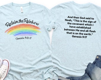 Maglietta Rainbow Genesis: maglietta con versetto della Bibbia cristiana per donna