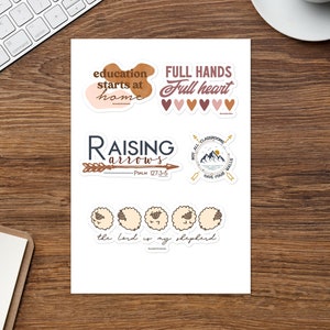 Stickervel christelijk thuisonderwijs, vijf stickers met thuisonderwijsthema, cadeau voor thuisonderwijsmoeder, thuisschoolplanner