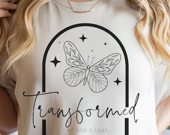 T-shirt Christian Butterfly : transformé par l'amour de Dieu, style rétro