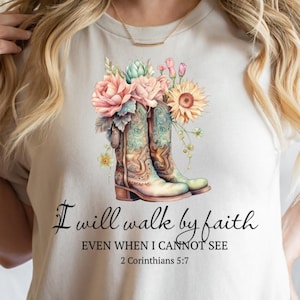 Faith-shirt: christelijk T-shirt &#39;I Will Walk By Faith&#39;, bijbeltekst