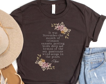 It Was November, Anne Quote, Custom Literary Shirts, Mothers Day Gift, Homeschool Mom