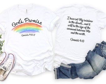 God’s Promise Genesis 9 Christian Rainbow Shirt for Women, Seven Color Rainbow Shirt with Genesis 9:13 Printed On Back