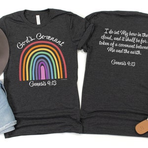 God’s Covenant Genesis 9:13 Christian Rainbow Shirt, Back Print Bible Verse T Shirt, Christian Shirts for Women