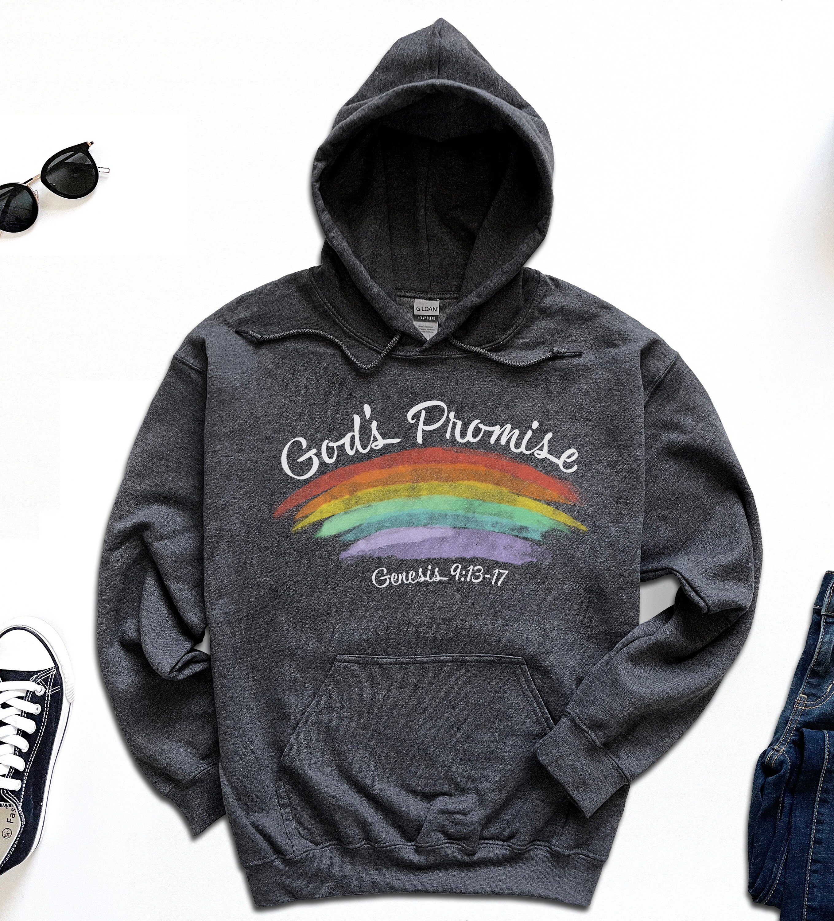 God's Promise Christian Rainbow Genesis Hoodie With Genesis 9:13