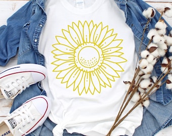 Camisa de girasol: camiseta con estampado floral, algodón hilado en anillos