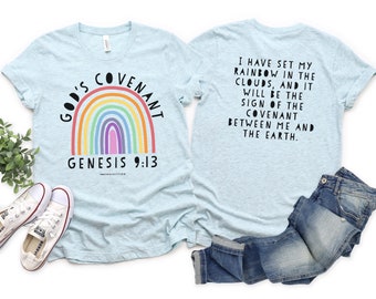 God’s Covenant Genesis 9:13 Shirt With Back Print, Christian Shirts, Genesis Shirt, Christian Rainbow Shirt, Bible Verse Shirt, Church Shirt