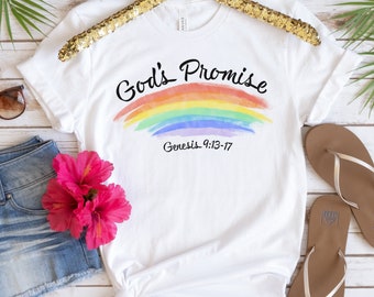 God’s Promise Genesis 9:13-17 Christian Rainbow Shirt for Women, Seven Color Rainbow Shirt