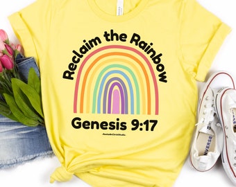 Reclaim the Rainbow Shirt With Back Text, Rainbow Shirt, Genesis 9:17 Shirt, Christian Shirts for Her, Christian Gifts for Her,Conservative