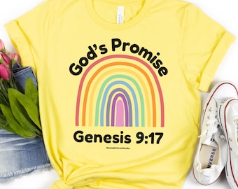 Gottes Versprechen Shirt mit Backtext, Regenbogen Shirt, Genesis 9:17 Bibel Vers Shirt für sie, Konservative Christliche Geschenke