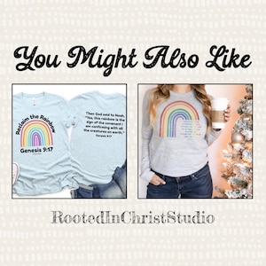 Pu&ograve; includere: Due magliette con disegni di arcobaleno e versetti biblici. La prima maglietta &egrave; azzurra con un arcobaleno e il testo "Reclaim the Rainbow Genesis 9:17". La seconda maglietta &egrave; grigio chiaro con un arcobaleno e il testo "Then God said to Noah, "Yes, this rainbow is the sign of the covenant I am confirming with all the creatures on earth." Genesis 9:17"
