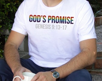Gottes Versprechen christliches Regenbogen-Shirt, Genesis 9: 13-17 T-Shirt für ihn, göttliches Regenbogen-Bibel-Vers-T-Shirt für Männer