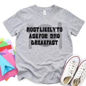 Most Likely To Ask For Second Breakfast Youth Tee, Funny Kids’ Literature Shirt, Homeschool Life