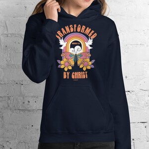 Transformed by Christ Romans 12:2 Hoodie, Christian Retro Inspired Bible Verse Hooded Sweatshirt