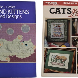 Cats and Kittens Charted Designs Galore Cross Stitch Projects DIY Crafts - 2 Book Set