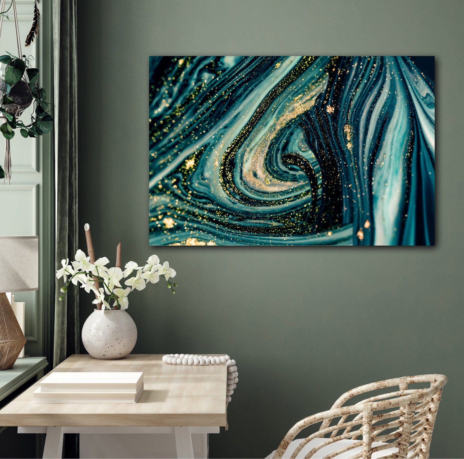 Teal Gold Wall Art Marble Artwork Fluid Art Painting Sage Etsy Australia