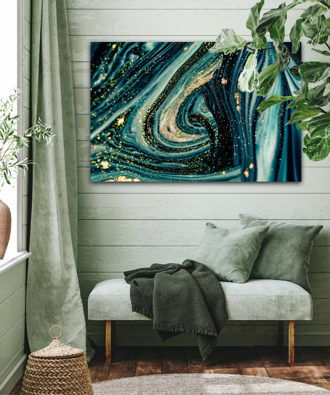 Teal Gold Wall Art Marble Artwork Fluid Art Painting Sage Etsy