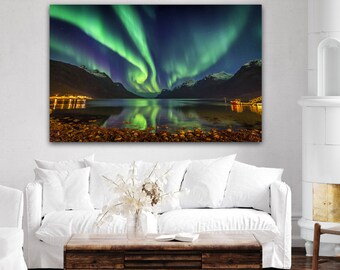 Aurora Boreal aurora boreal en Islandia, Noruega Astronomía Paisaje Fotografía escénica Impresión de lienzo envuelta para la decoración del hogar de la oficina
