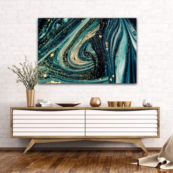 Teal gold Wall Art, Marble Artwork, Fluid Art Painting, Sage Green Decor, Housewarming gift for couple, First home gift for her