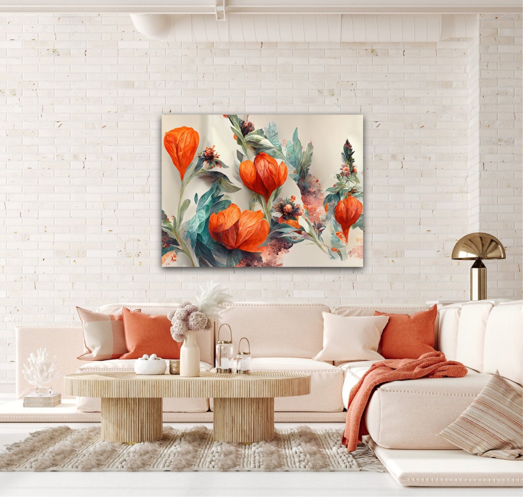 Abstract Red Poppy Flower Wall Art, 3D Red and Teal Flower Canvas ...