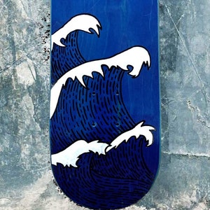 Hand Painted Waves, Wave Pattern, Hand Painted board, Skateboard, Blue Skateboard, Custom Skateboard