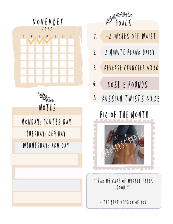 Fitness Printable Fitness Tracker Workout Journal Weight | Etsy
