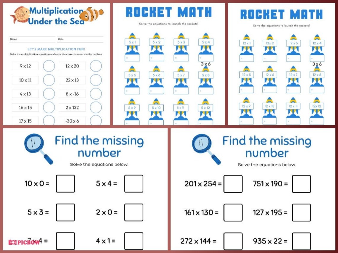 Printable Multiplication Kids Worksheets | Etsy