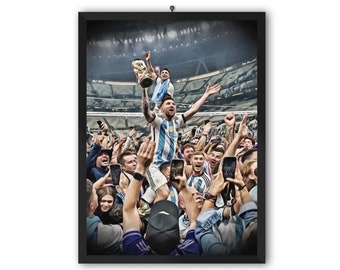 Messi levantado campeón del mundo / Retrato Pintura Digital Print / Campeón del mundo Qatar 2022 World Cup Argentina Photo / A3 A4 A5 Soccer Art