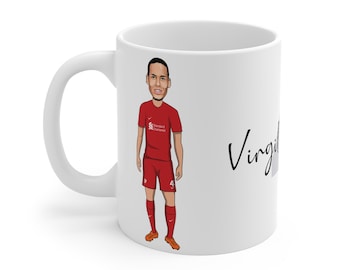 Virgil Van Dijk | Liverpool FC Caricature VVD White Mug | LFC 2022/23 Reds Holland Netherlands Fans