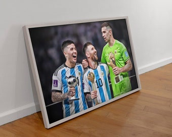 Lionel Messi, Enzo Fernandez, Emiliano Martinez / Landscape Painting Digital Print / Campeón del mundo 2022 World Cup Argentina Players