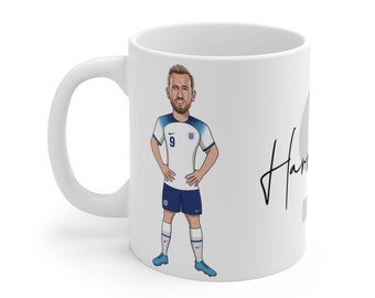 Harry Kane | England Caricature White Mug | 2022 World Cup England Three Lions Fans Gift
