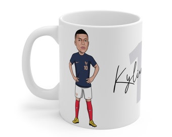 Kylian Mbappé | France Caricature Mbappe White Mug | 2022 World Cup France French Fans Gift