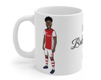Bukayo Saka | Arsenal Caricature White Mug | Gunners England Football Fans Cup