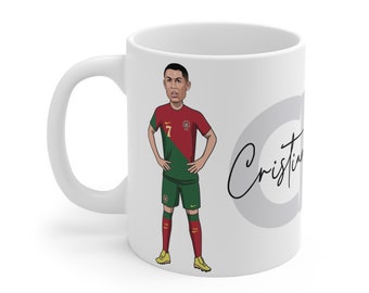 Cristiano Ronaldo | Portugal Caricature CR7 White Mug | 2022 World Cup Portuguese Fans Gift