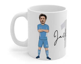Jack Grealish | Manchester City Caricature White Mug | MCFC Man City England Football Fans Cup
