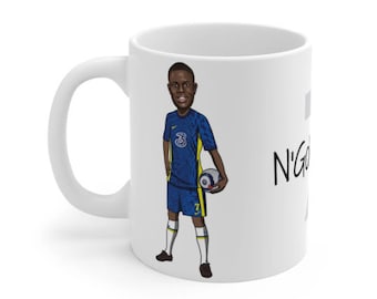 N'Golo Kanté | Chelsea Caricature White Mug | NGolo Kante France  Football Fans Cup