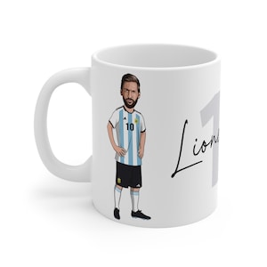 Lionel Messi | Argentina Caricature White Mug | 2022 World Cup Argentinian Fans Gift