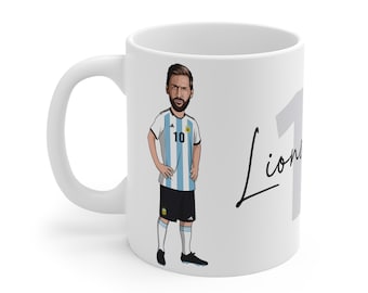 Lionel Messi | Argentina Caricature White Mug | 2022 World Cup Argentinian Fans Gift