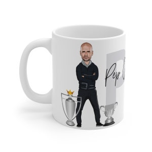 Pep Guardiola Karikatasse (Weißer Hintergrund) | Man City | Premier League | Meister 2021