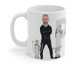 Pep Guardiola Caricature Mug (White Background) | Man City | Premier League | Champions 2021