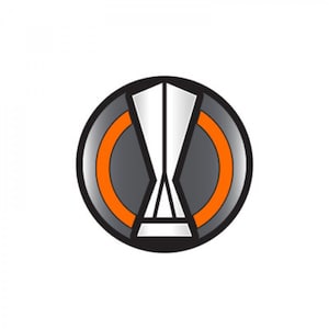 May include: A circular logo with a gray background and an orange ring around the edge. Inside the ring is a white, geometric shape that resembles a trophy.