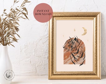 Tiger Moon printable wall art | Boho decor | Animal wall art | Bedroom wall decor | Office wall art | Gallery wall