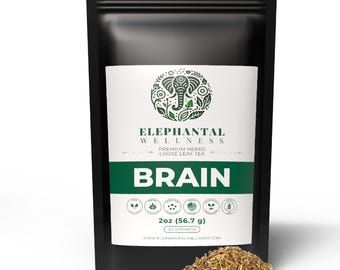 Organic Healthy Brain Tea - Herbal Blend with Ashwagandha, Ginkgo Biloba, Bacopa for Memory, Focus & Clarity - Natural Coffee Alternative