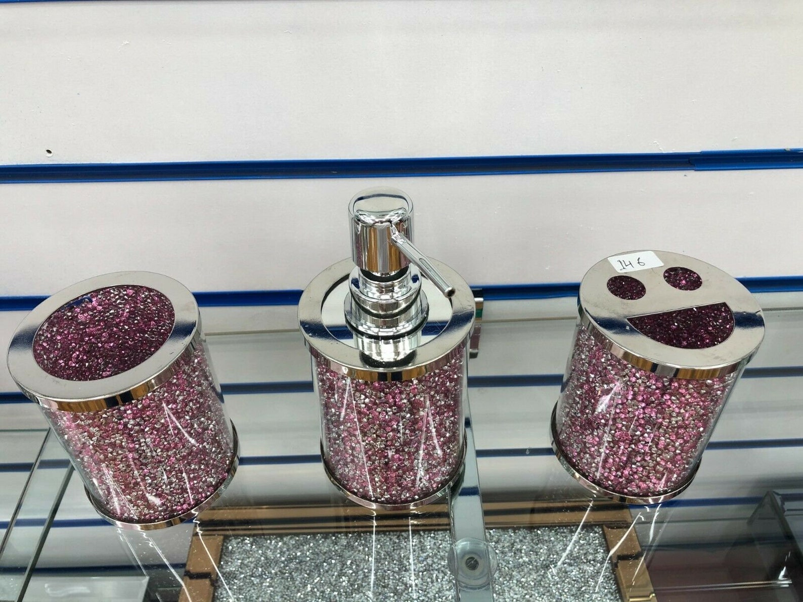 BATHROOM SET Of 3 Crushed Diamond Crystal Filled Jars Pink Etsy