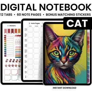 Digital Notebooks, Cats, GoodNotes Notebook, Notebook with tabs, Portrait, Minimalist, Digital Journal, Notebook Journal, Student Notebook