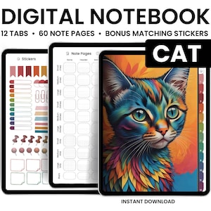 Digital Notebooks, Cats, GoodNotes Notebook, Notebook with tabs, Portrait, Minimalist, Digital Journal, Notebook Journal, Student Notebook