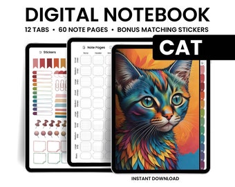 Digital Notebooks, Cats, GoodNotes Notebook, Notebook with tabs, Portrait, Minimalist, Digital Journal, Notebook Journal, Student Notebook