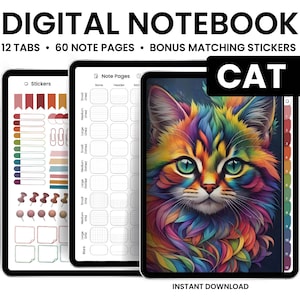 Digital Notebooks, Cats, GoodNotes Notebook, Notebook with tabs, Portrait, Minimalist, Digital Journal, Notebook Journal, Student Notebook