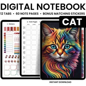 Digital Notebooks, Cats, GoodNotes Notebook, Notebook with tabs, Portrait, Minimalist, Digital Journal, Notebook Journal, Student Notebook