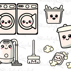 Household Chores, Digital Sticker, Goodnotes stickers, Vacuum, Broom, Laundry, Trash, Soap, Cleaning Stickers, Planner Stickers